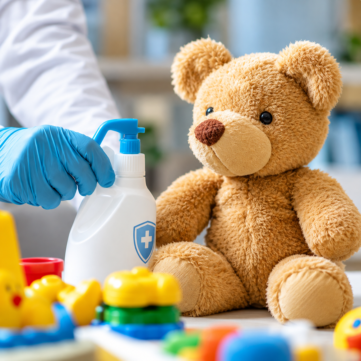 Technician sanitizing a returned toy at the Whirl facility
